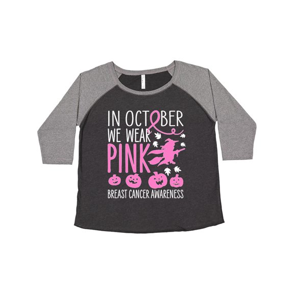 Inktastic In October We Wear Pink Halloween Breast Cancer Awareness Women's Plus Size T-Shirt