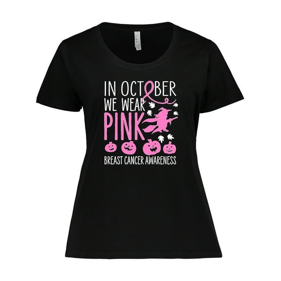 Inktastic In October We Wear Pink Halloween Breast Cancer Awareness Women's Plus Size T-Shirt