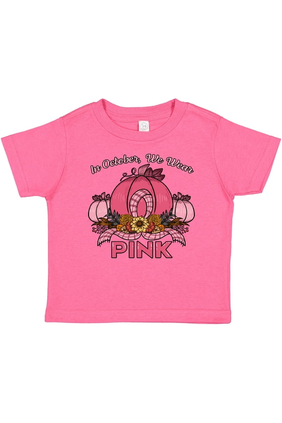 In October We Wear Pink with Ribbon and Pink Pumpkins Boys or Girls Baby T-Shirt