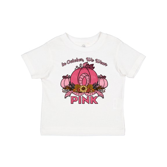 Inktastic In October We Wear Pink with Ribbon and Pink Pumpkins Boys or Girls Baby T-Shirt