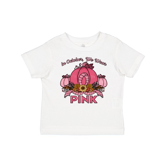 Inktastic In October We Wear Pink with Ribbon and Pink Pumpkins Boys or Girls Baby T-Shirt