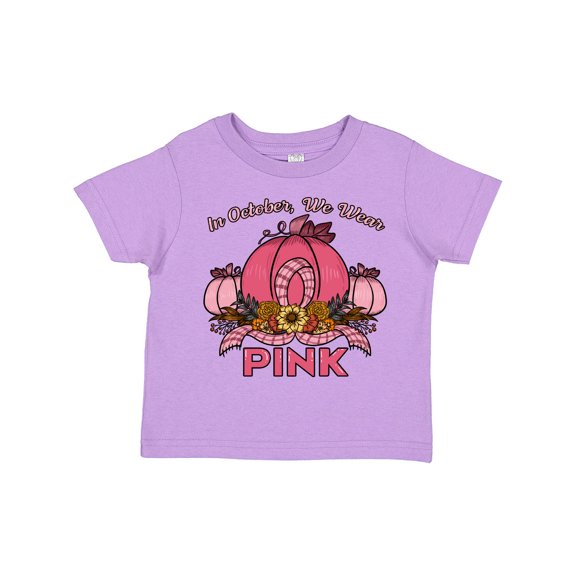Inktastic In October We Wear Pink with Ribbon and Pink Pumpkins Boys or Girls Toddler T-Shirt