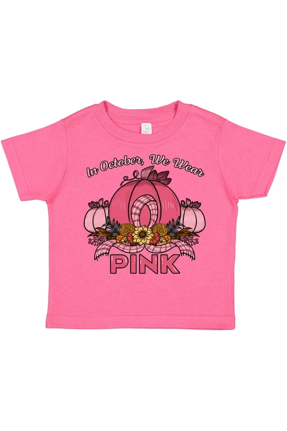 In October We Wear Pink with Ribbon and Pink Pumpkins Boys or Girls Toddler T-Shirt