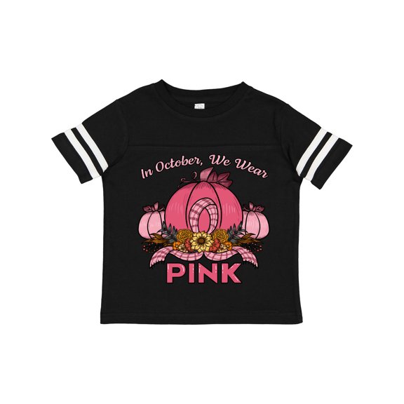 Inktastic In October We Wear Pink with Ribbon and Pink Pumpkins Boys or Girls Toddler T-Shirt