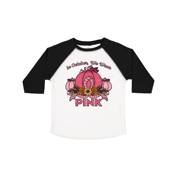 Inktastic In October We Wear Pink with Ribbon and Pink Pumpkins Boys or Girls Toddler T-Shirt