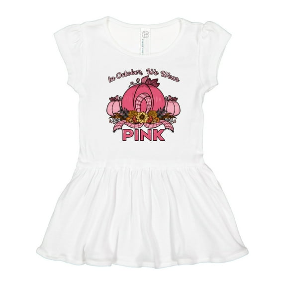 Inktastic In October We Wear Pink with Ribbon and Pink Pumpkins Girls Toddler Dress