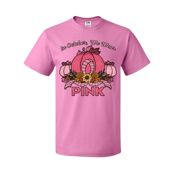 Inktastic In October We Wear Pink with Ribbon and Pink Pumpkins T-Shirt