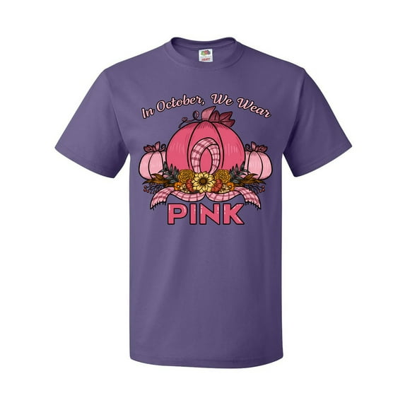 Inktastic In October We Wear Pink with Ribbon and Pink Pumpkins T-Shirt
