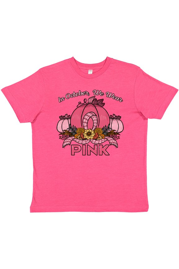 In October We Wear Pink with Ribbon and Pink Pumpkins Youth T-Shirt