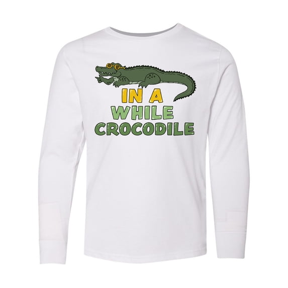Inktastic In a While Crocodile with Cool Green Crock in Sunglasses Long Sleeve Youth T-Shirt