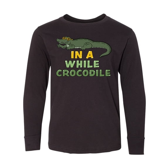 Inktastic In a While Crocodile with Cool Green Crock in Sunglasses Long Sleeve Youth T-Shirt
