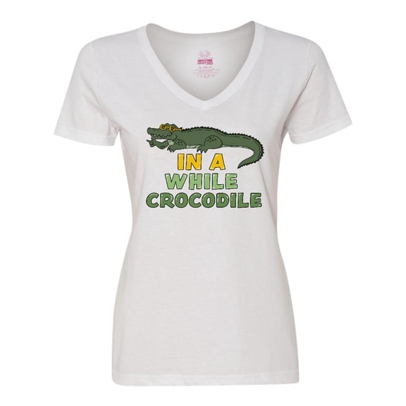 Inktastic In a While Crocodile with Cool Green Crock in Sunglasses Women's V-Neck T-Shirt