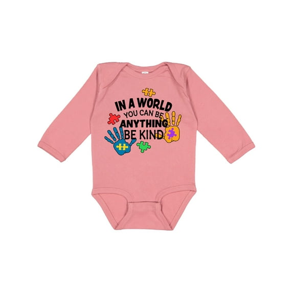 Inktastic In a World You Can Be Anything Be Kind Autism Awareness Boys or Girls Long Sleeve Baby Bodysuit