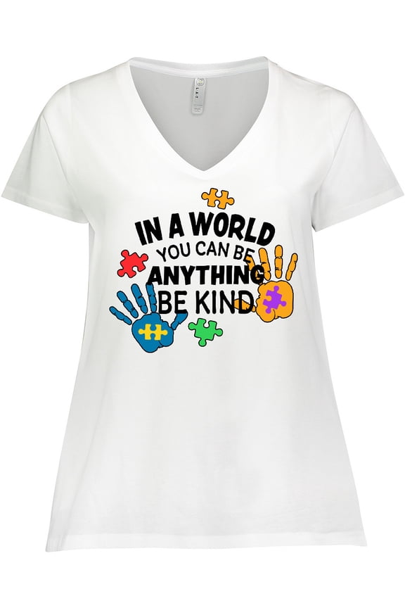 In a World You Can Be Anything Be Kind Autism Awareness Women's Plus Size V-Neck T-Shirt
