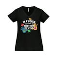 thumbnail image 1 of Inktastic In a World You Can Be Anything Be Kind Autism Awareness Women's Plus Size V-Neck T-Shirt, 1 of 5