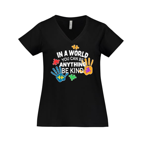 Inktastic In a World You Can Be Anything Be Kind Autism Awareness Women's Plus Size V-Neck T-Shirt