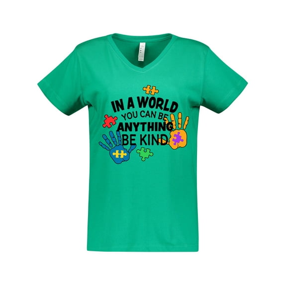 Inktastic In a World You Can Be Anything Be Kind Autism Awareness Women's V-Neck T-Shirt