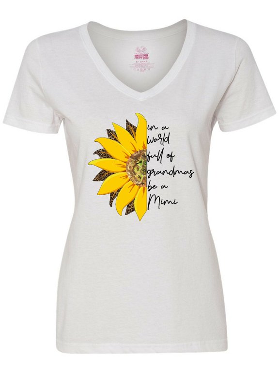 In a World of Grandmas, Be a Mimi Leopard Print Sunflower Women's V-Neck T-Shirt