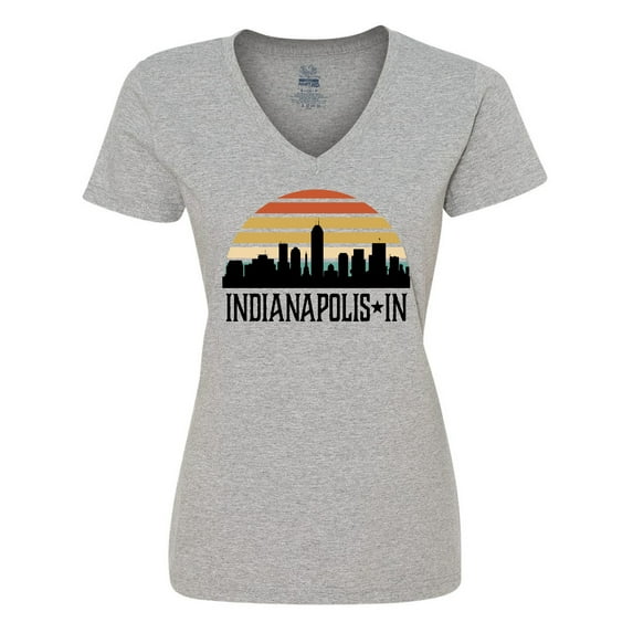 Inktastic Indianapolis Indiana Skyline Retro Women's V-Neck T-Shirt