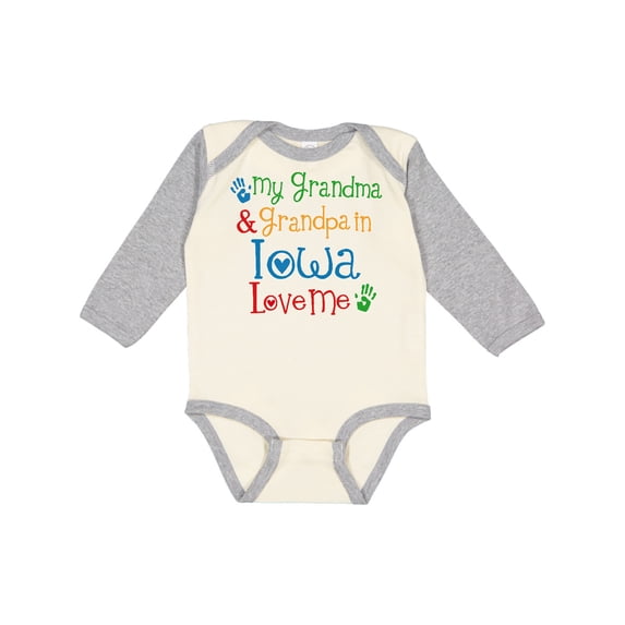 Inktastic Iowa Grandma Grandpa Loves Me Boys or Girls Long Sleeve Baby Bodysuit