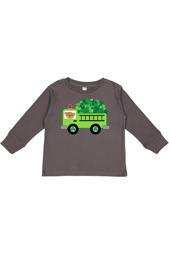 Irish St Patricks Day Fire Truck Boys or Girls Long Sleeve Toddler T-Shirt