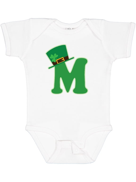 Irish St Patricks Day Letter M Monogram Boys or Girls Baby Bodysuit