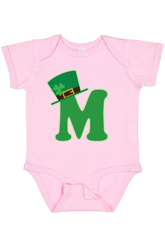 Irish St Patricks Day Letter M Monogram Boys or Girls Baby Bodysuit