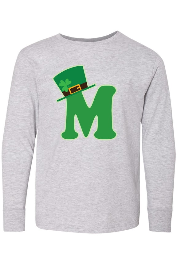 Irish St Patricks Day Letter M Monogram Long Sleeve Youth T-Shirt