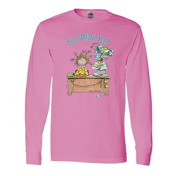 Inktastic Is It Friday Yet with Frazzled Woman at Desk Long Sleeve T-Shirt