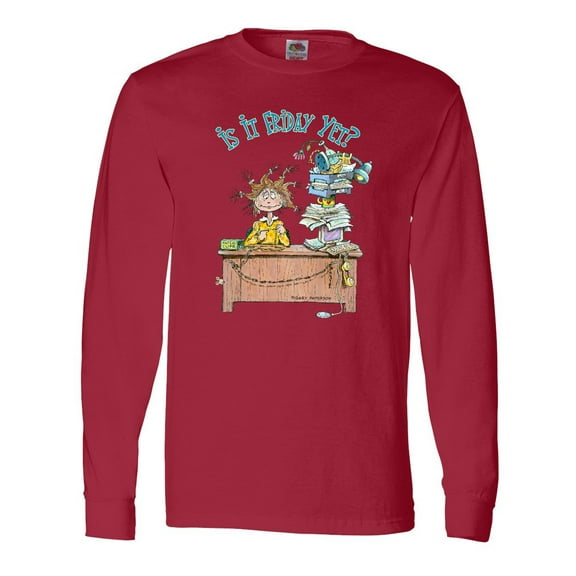 Inktastic Is It Friday Yet with Frazzled Woman at Desk Long Sleeve T-Shirt