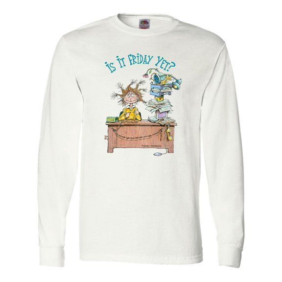 Inktastic Is It Friday Yet with Frazzled Woman at Desk Long Sleeve T-Shirt