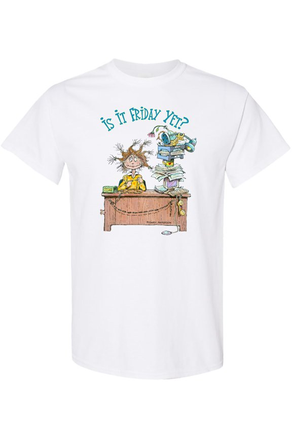 Is It Friday Yet with Frazzled Woman at Desk T-Shirt
