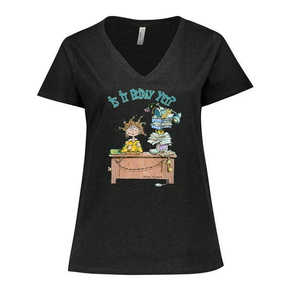 Inktastic Is It Friday Yet with Frazzled Woman at Desk Women's Plus Size V-Neck T-Shirt