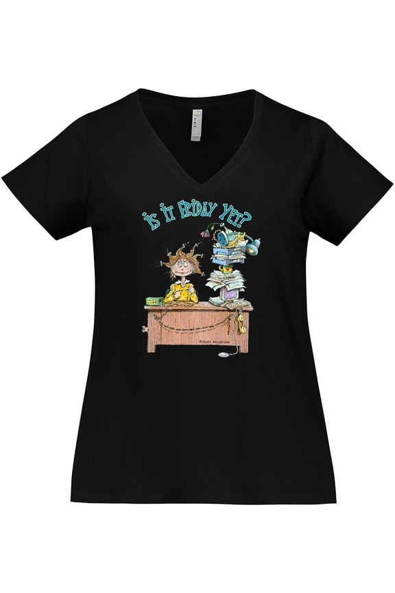 Is It Friday Yet with Frazzled Woman at Desk Women's Plus Size V-Neck T-Shirt