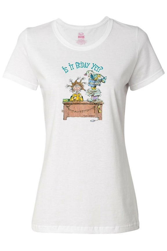 Is It Friday Yet with Frazzled Woman at Desk Women's T-Shirt