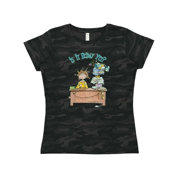Inktastic Is It Friday Yet with Frazzled Woman at Desk Women's T-Shirt
