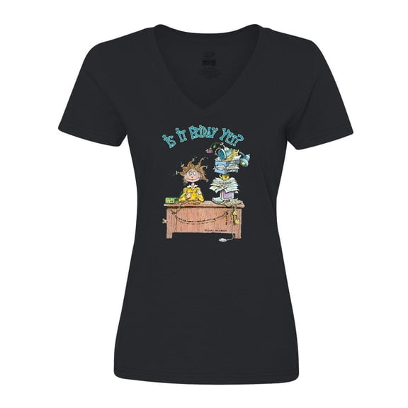 Inktastic Is It Friday Yet with Frazzled Woman at Desk Women's V-Neck T-Shirt