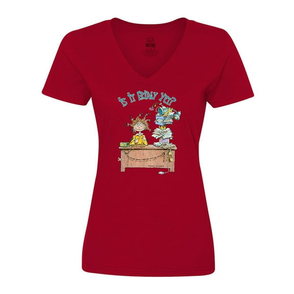 Inktastic Is It Friday Yet with Frazzled Woman at Desk Women's V-Neck T-Shirt