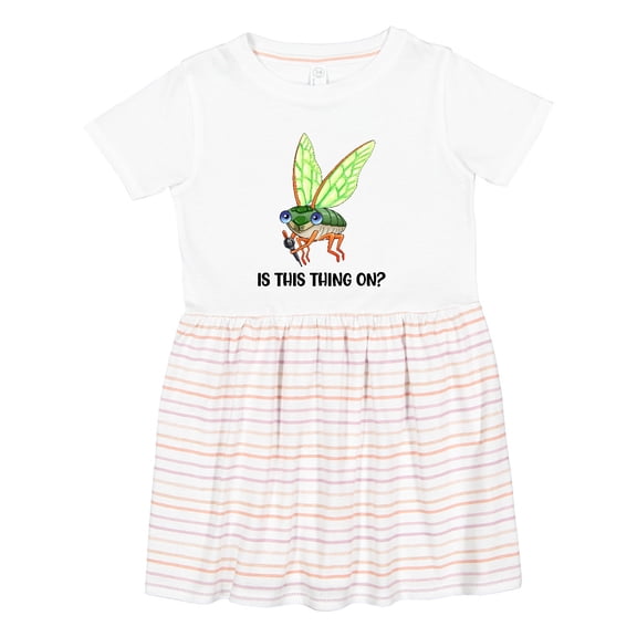 Inktastic Is This Thing On? Cute Cicada with Microphone Girls Toddler Dress