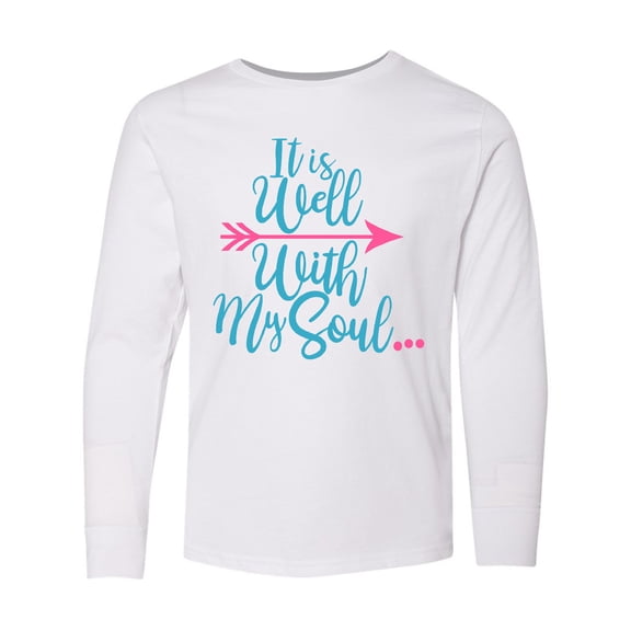 Inktastic It Is Well with my Soul Pink Arrow Long Sleeve Youth T-Shirt