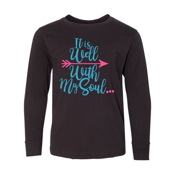 Inktastic It Is Well with my Soul Pink Arrow Long Sleeve Youth T-Shirt