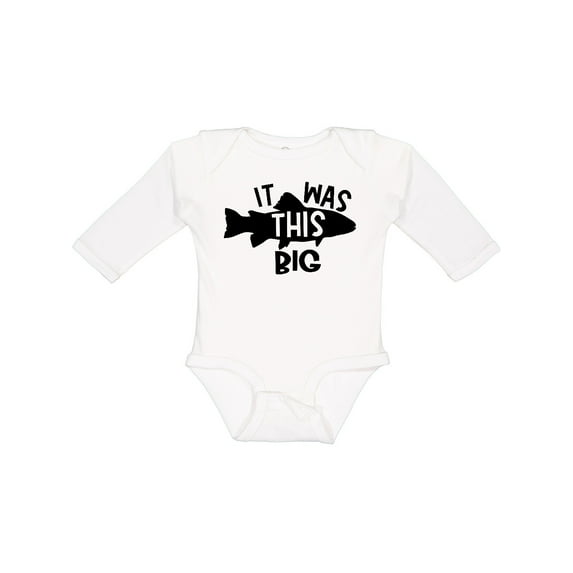 Inktastic It Was This Big Fishing Humor Boys or Girls Long Sleeve Baby Bodysuit