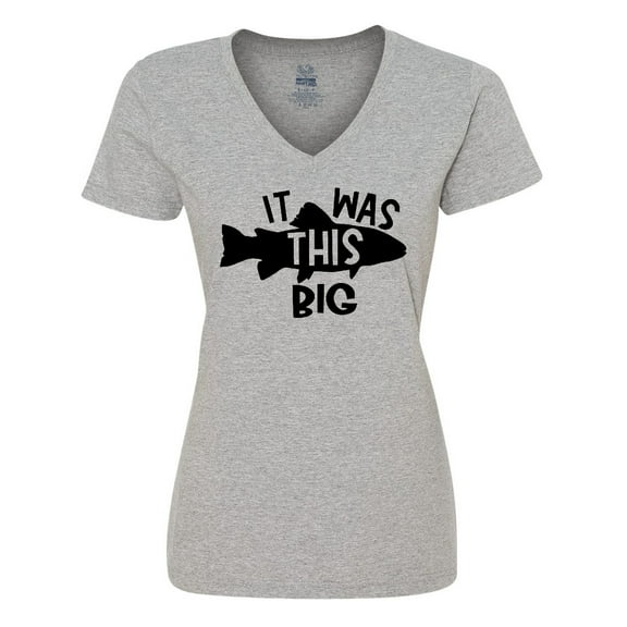 Inktastic It Was This Big Fishing Humor Women's V-Neck T-Shirt
