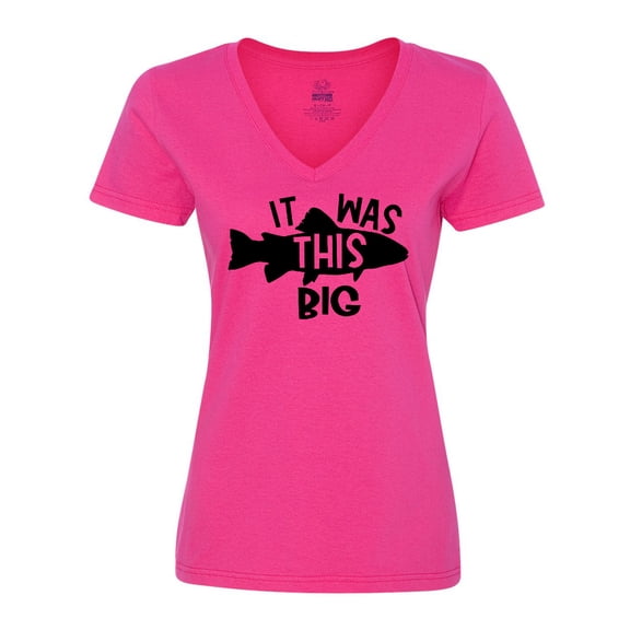 Inktastic It Was This Big Fishing Humor Women's V-Neck T-Shirt