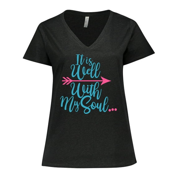 Inktastic It is Well with My Soul Pink Arrow Women's Plus Size V-Neck T-Shirt