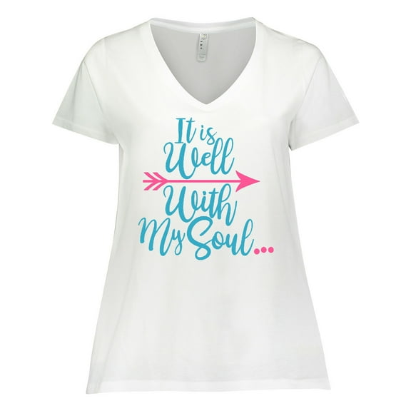 Inktastic It is Well with My Soul Pink Arrow Women's Plus Size V-Neck T-Shirt