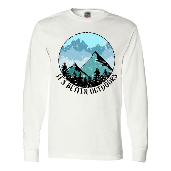 Inktastic It's Better Outdoors Mountains in Blue Distressed Long Sleeve T-Shirt