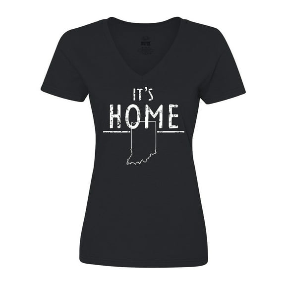 Inktastic It's Home- State of Indiana Outline Distressed Text Women's V-Neck T-Shirt