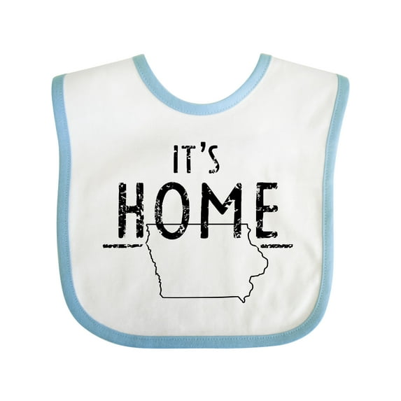 Inktastic It's Home- State of Iowa Outline Distressed Text Boys or Girls Baby Bib