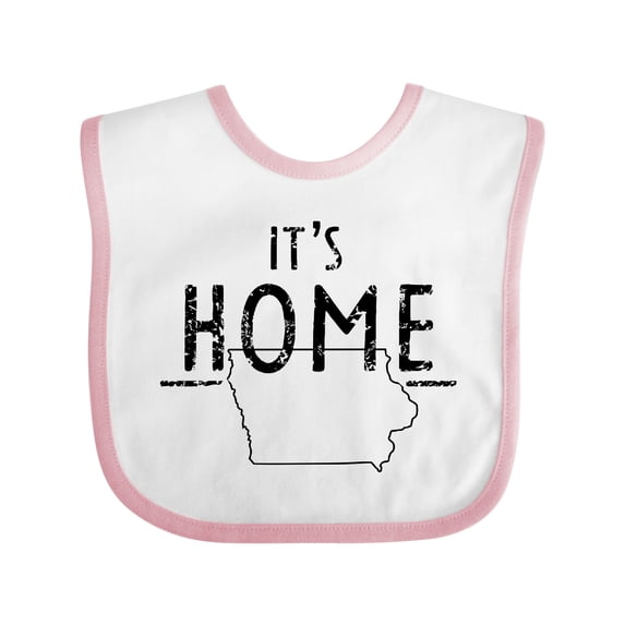 Inktastic It's Home- State of Iowa Outline Distressed Text Boys or Girls Baby Bib